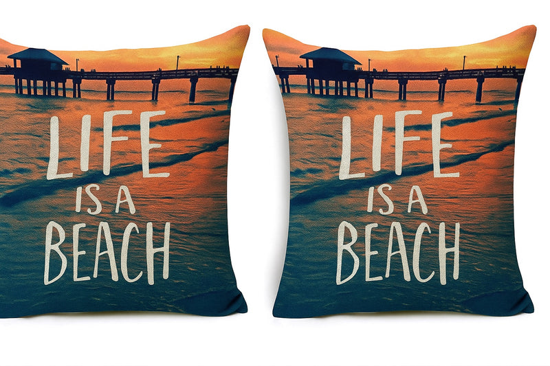 "Life Is A Beach" Cushion Covers (Pack of 2)