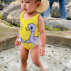 Yellow Racer back Duck Print Ruffle Swimsuit