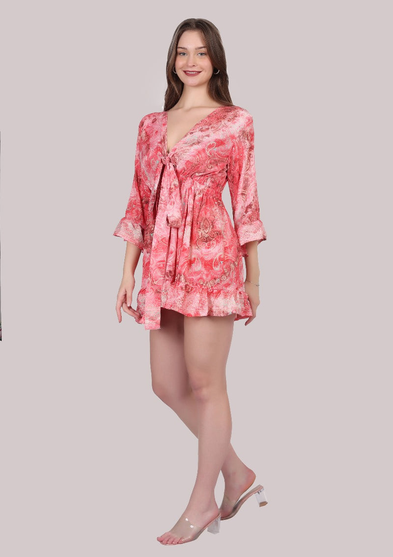 Red Printed Cover-up Kimono