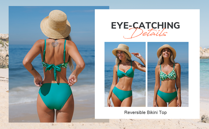 Reversible Twist Front Self Tie Mid Rise Bikini Set