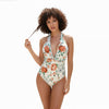 Floral Deep V Twist Front Halter Swimsuit