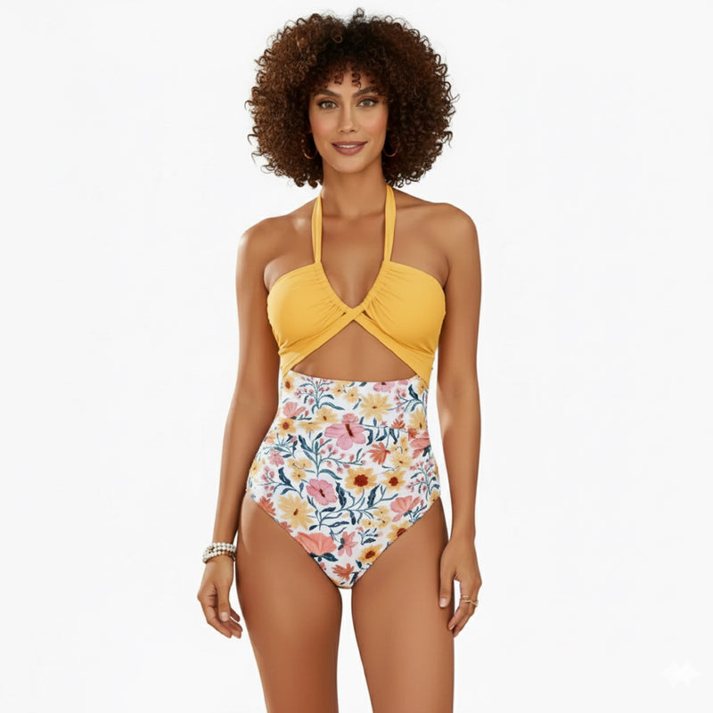 Halter Neck Cut-Out Ruched Swimsuit