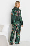 Dark Green Floral Satin Button Pyjama Set