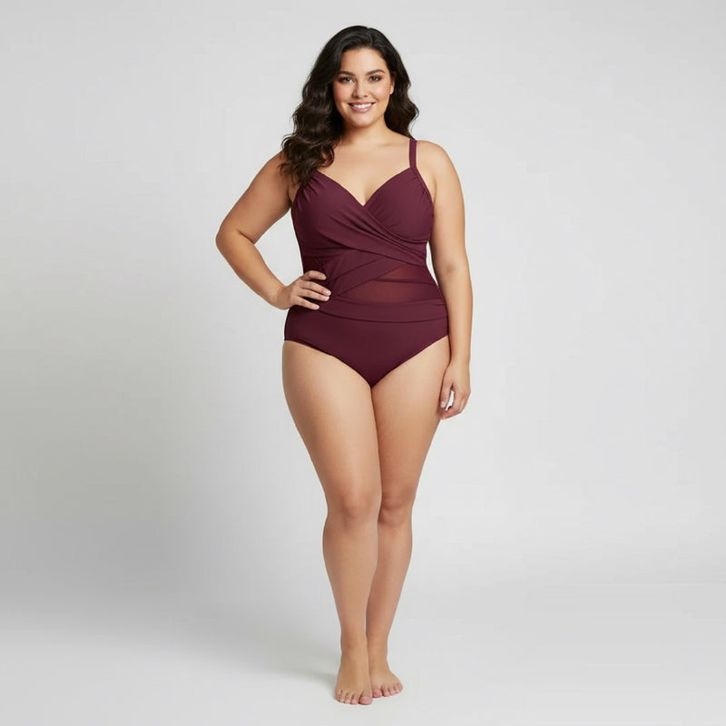 Brick Red Front Cutout Swimsuit