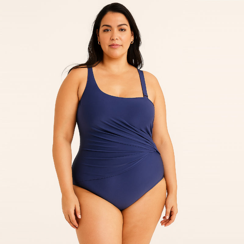 Rouched One-Shoulder Plus Size Swimsuit