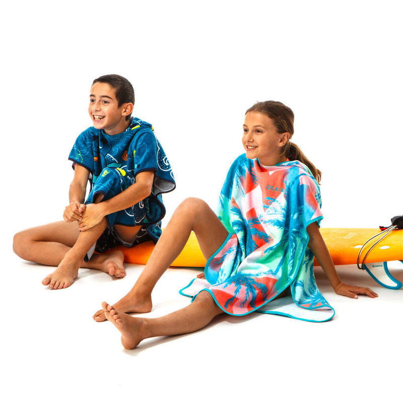 Kid's Surf Print Poncho with Hood