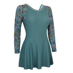 Plus Size Khaki Printed Long Sleeve Swimdress