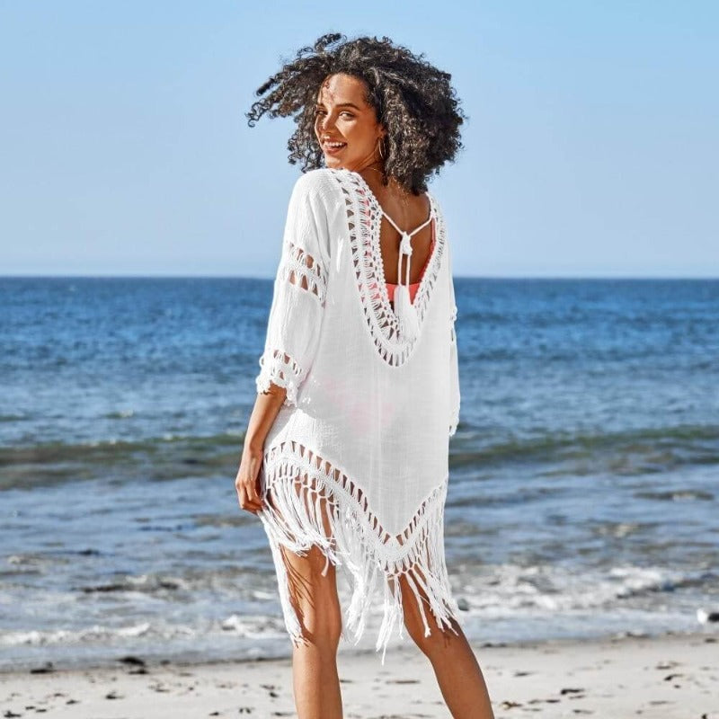 Crochet Tassel Hemline Backless Cover Up