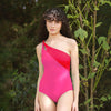 One shoulder Red and Pink Swimsuit