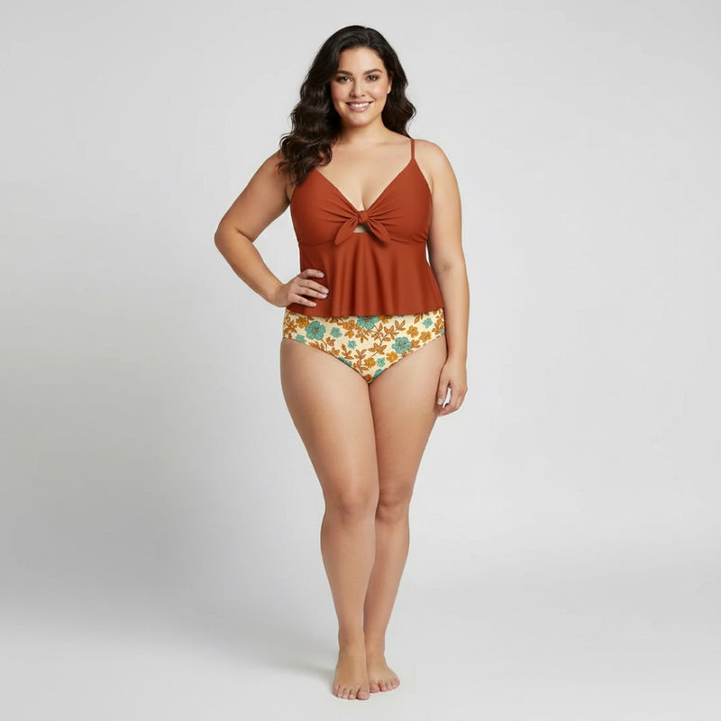 Ruffle Plus Size Tankini Set With Bunny Bow
