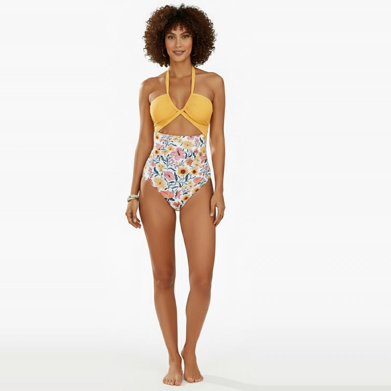 Halter Neck Cut-Out Ruched Swimsuit