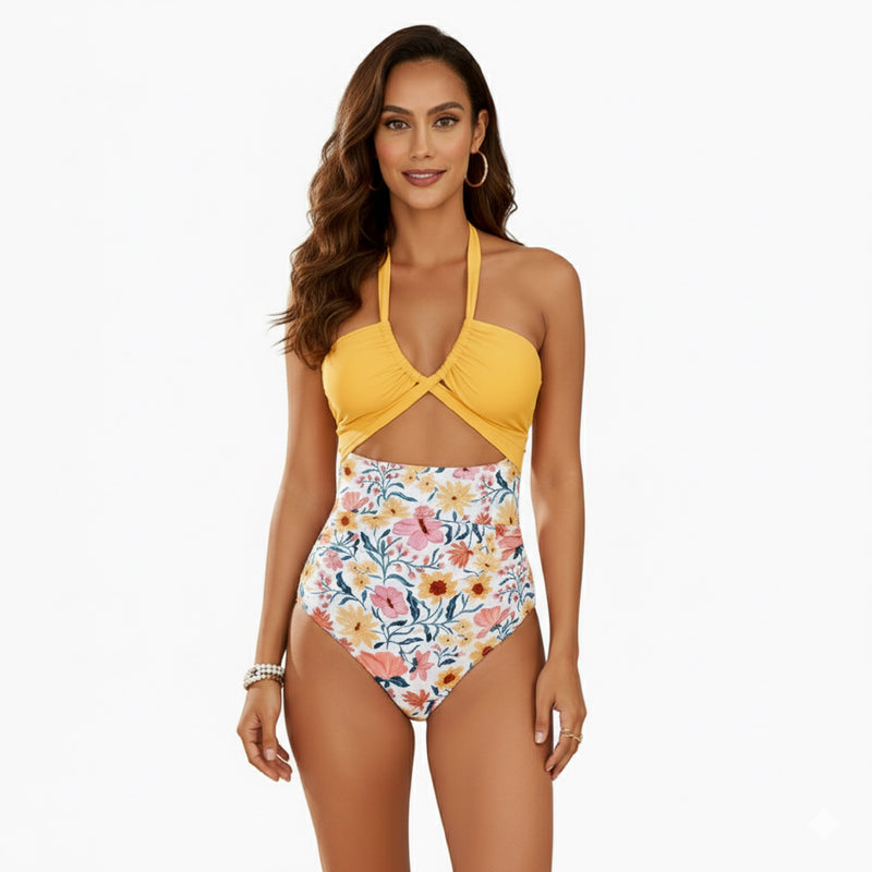 Halter Neck Cut-Out Ruched Swimsuit