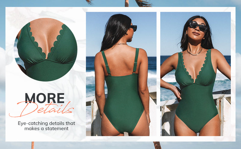 Scalloped Plunge One Piece Swimsuit