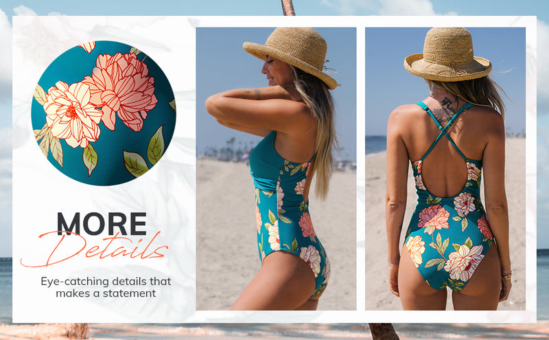 Crystal Teal Cutout Cross Back One Piece Swimsuit