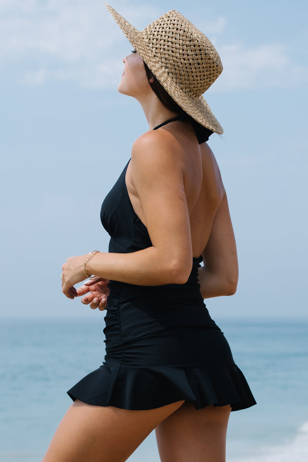 Halter Ruched Tankini with Skirtini (Set)