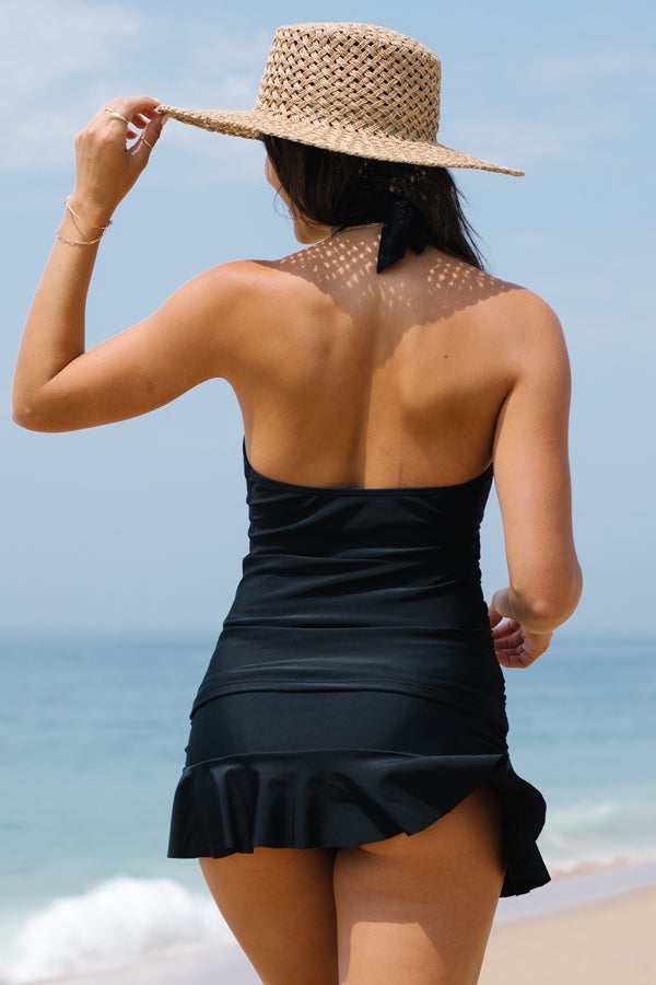 Halter Ruched Tankini with Skirtini (Set)