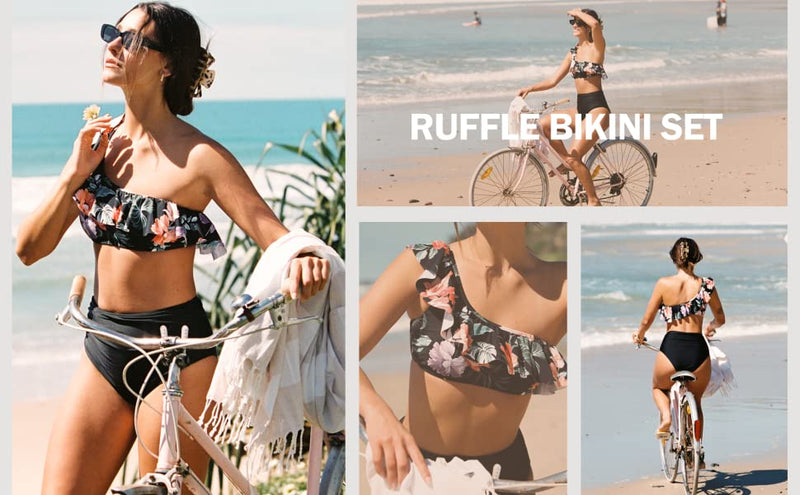 Ruffled One Shoulder High Waist Bikini Set