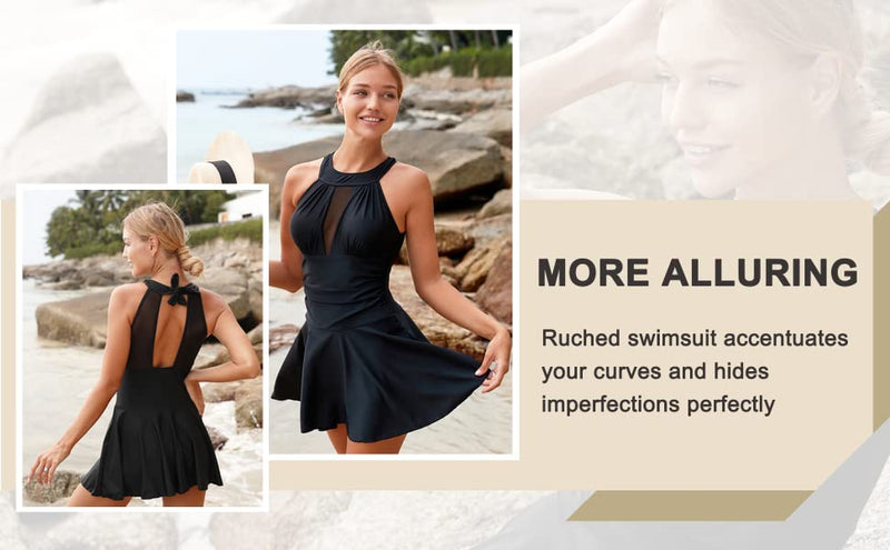 Mesh High Neck Tummy Control Swimdress