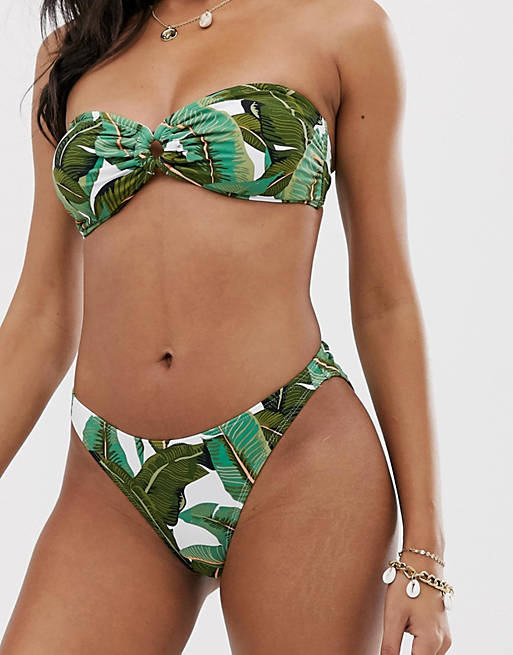 Palm Print Bandeau Bikini Set