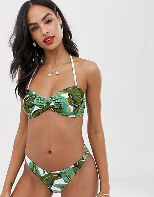 Palm Print Bandeau Bikini Set