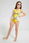 Yellow Racer back Duck Print Ruffle Swimsuit