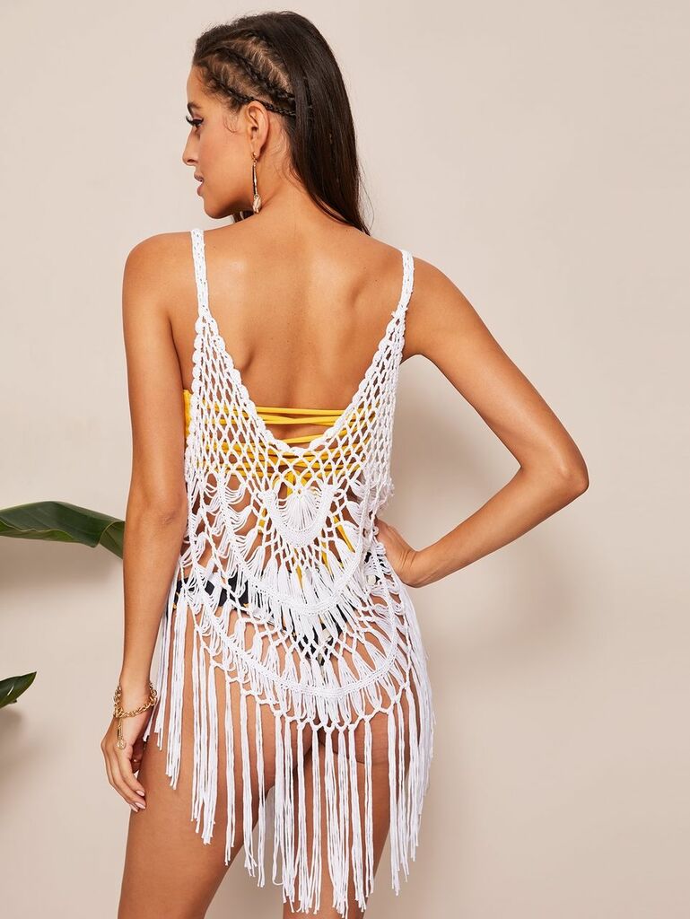 The Beach Company India - Shop beach holiday outfits online -  Curved Hem Crochet Fringe Cover Up - ladies beach cover up dress - Womens dress for beach wedding