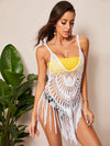 Curved Hem Crochet Fringe Cover Up