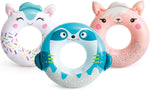 the beach company online - fun toys - pool toys - swim rings - blue sloth ring - pink animal ring - colourful unicorn ring - printed rings - 