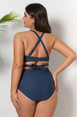 Plus Size Knotted Sash High Waist Bikini Set