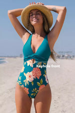 Crystal Teal Cutout Cross Back One Piece Swimsuit