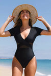 The Beach Company India - Online swimwear store - Paradise Mesh Rashguard One Piece - Black womens swimming rashguard - One piece swimsuit for ladies