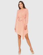 Peach Polka Dot Print Asymmetric Fit & Flare Dress