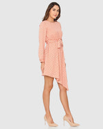 Peach Polka Dot Print Asymmetric Fit & Flare Dress