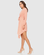 Peach Polka Dot Print Asymmetric Fit & Flare Dress