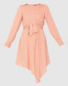 Peach Polka Dot Print Asymmetric Fit & Flare Dress