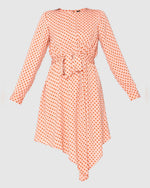 Peach Polka Dot Print Asymmetric Fit & Flare Dress