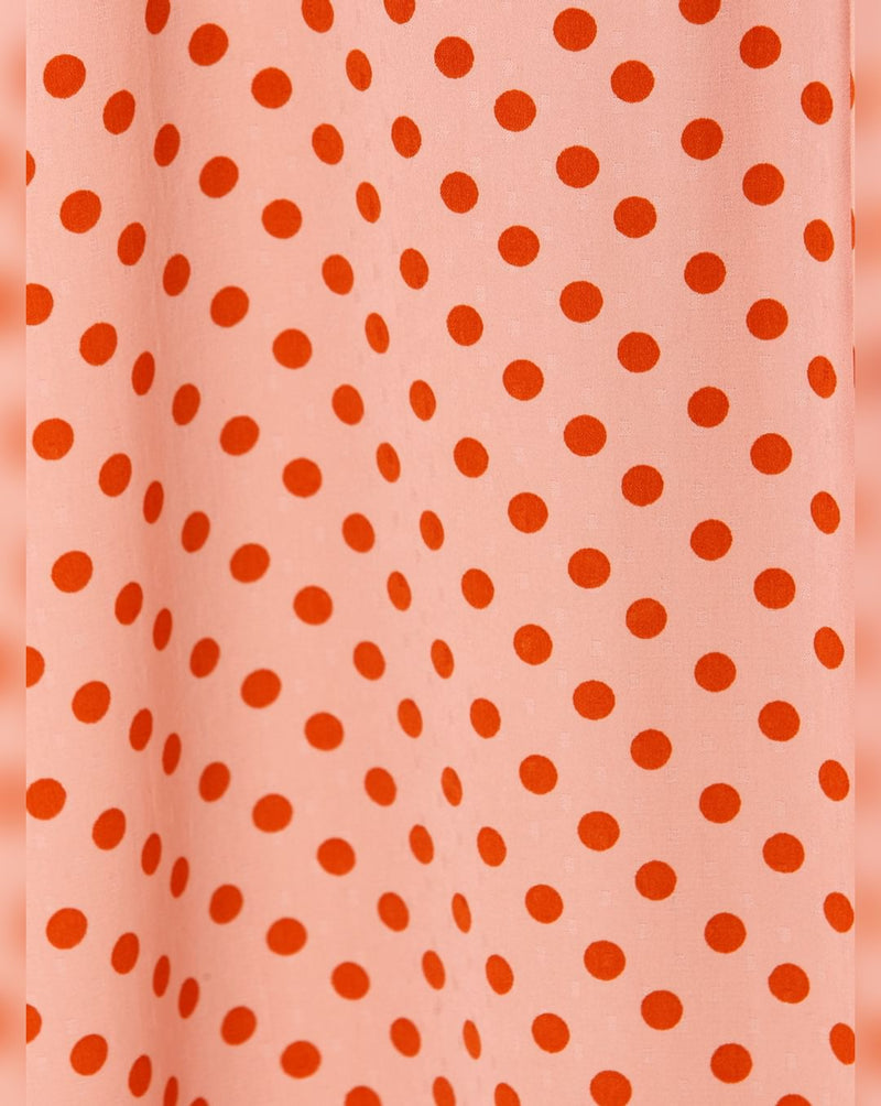 Peach Polka Dot Print Asymmetric Fit & Flare Dress