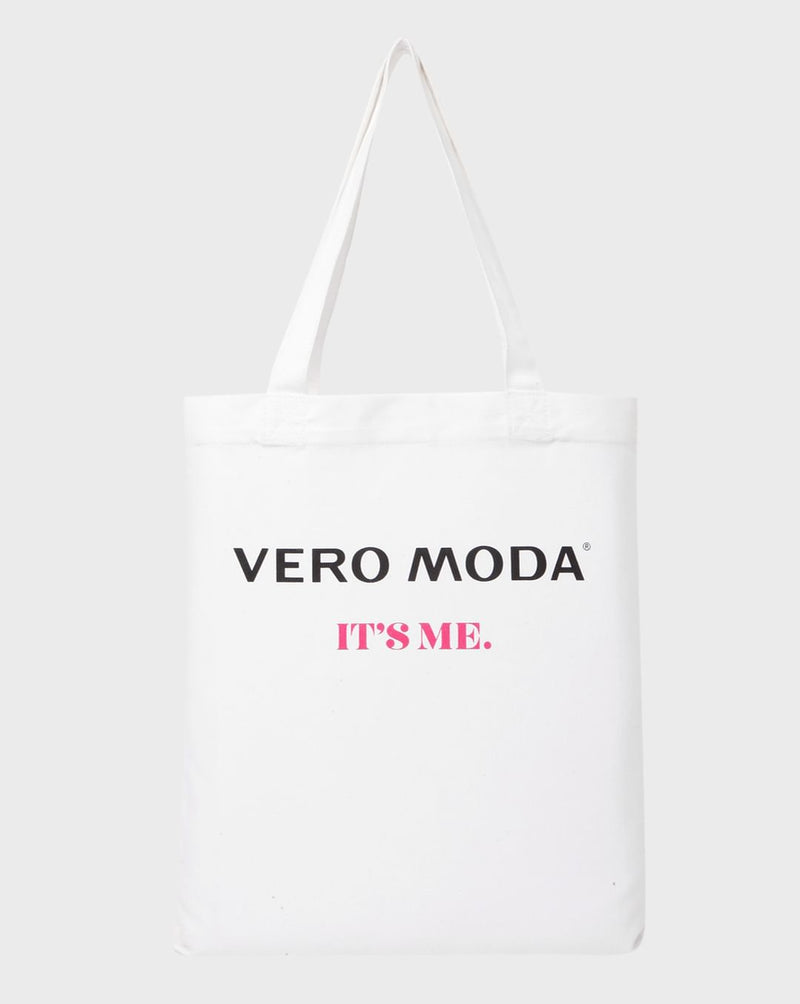 White Graphic Print Tote Bag