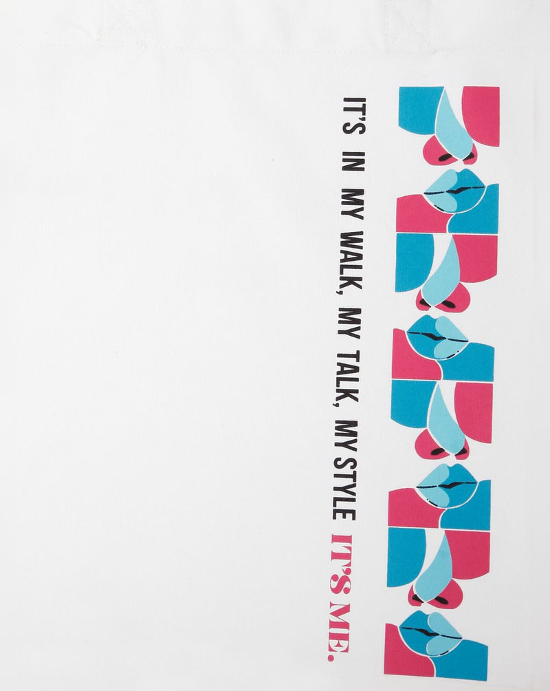 White Graphic Print Tote Bag