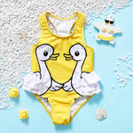 Yellow Racer back Duck Print Ruffle Swimsuit