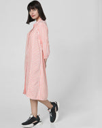 Peach Striped Shirt Dress