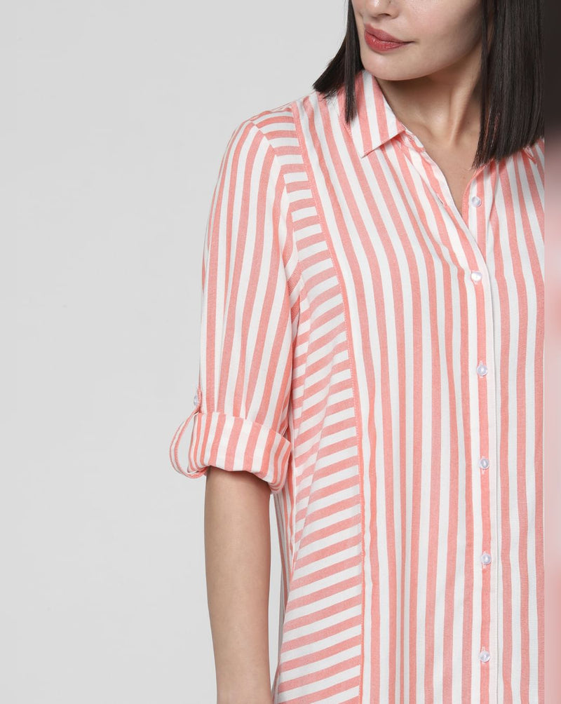Peach Striped Shirt Dress
