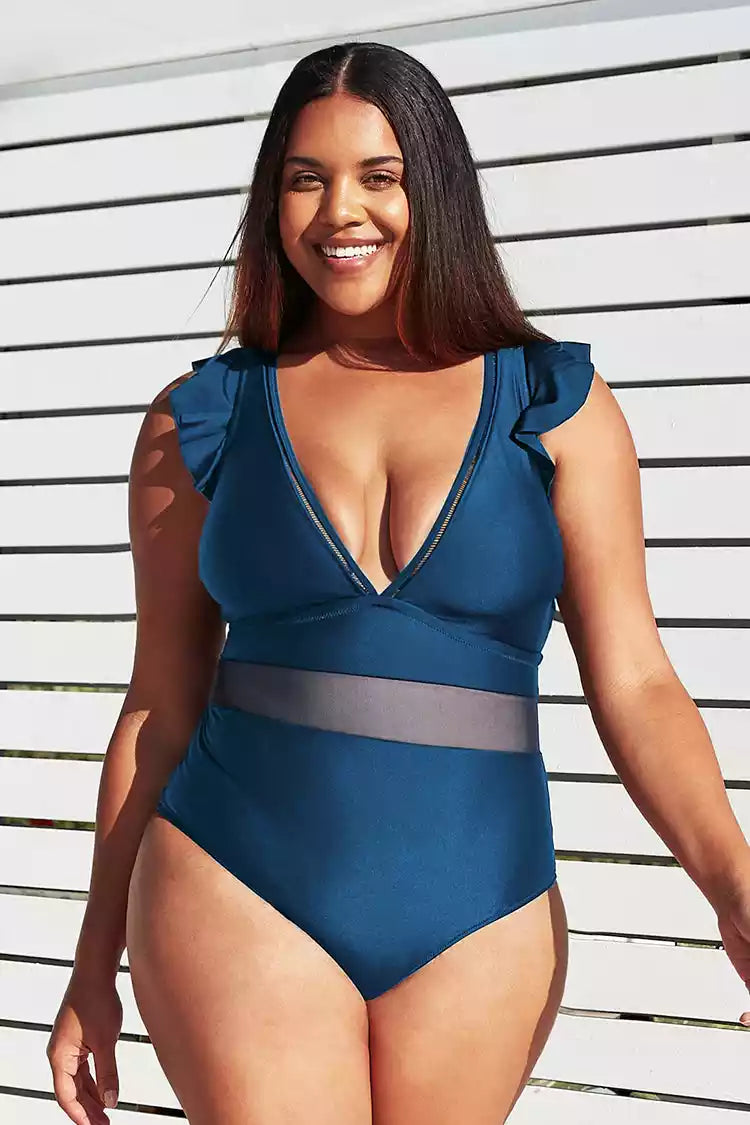 Encounter Under The Waves Mesh Plus Size One Piece