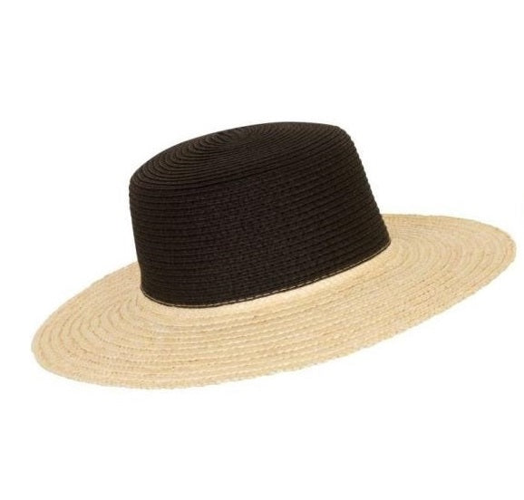 Two Tone Black Straw Boater