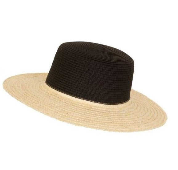 Two Tone Black Straw Boater
