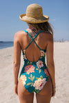 Crystal Teal Cutout Cross Back One Piece Swimsuit