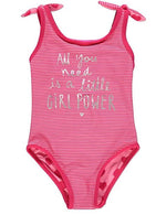 Reversible Pink Slogan and Stripe Heart Swimsuit