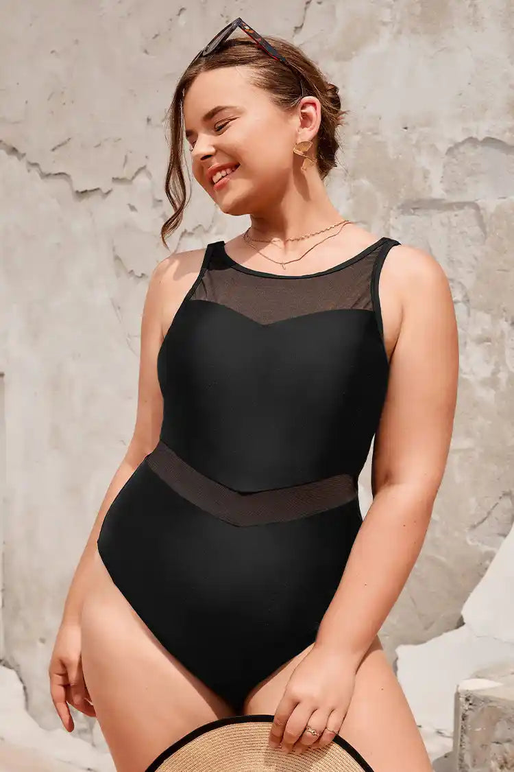 The Beach Company India - Buy swimwear for women with large chest - Plus Size Beach Nights Mesh High Neck Swimsuit - Swimming costume for plus size ladies