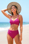 Fuchsia Wrap Ruched Lace Up Bikini Set