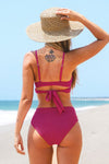 Fuchsia Wrap Ruched Lace Up Bikini Set